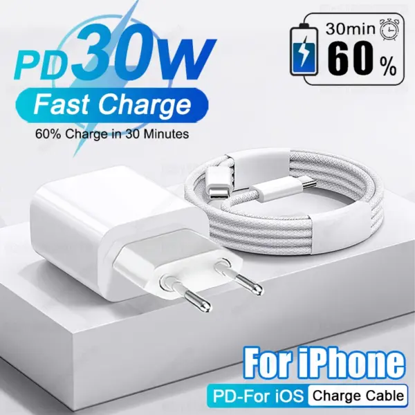PD 30W Fast Charger For iPhone 15 11 12 13 14 16 Pro Max Plus XR X XS Max Fast Charging Plug USB Type C Cable Phone Accessories