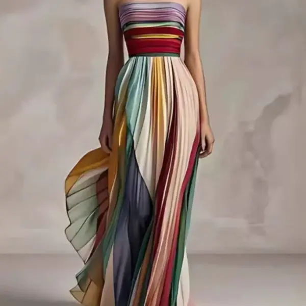 Women's Summer Printing Patchwork Maxi Dress Sleeveless Fashion Holiday Party Dresses Elegant Strapless Ladies Dress Vestidos