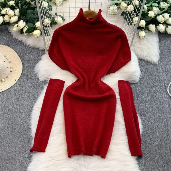 Sexy Elegant long sleeve Knit slim pencil dress Women evening korean fashion ceremony dresses