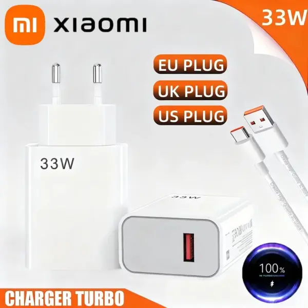 Xiaomi 33W Fast Charger QC 3.0 USB Type C Cable 6A Quick Charging Turbo Charge Mobile Phone Charger For Samsung Xiaomi New 2025