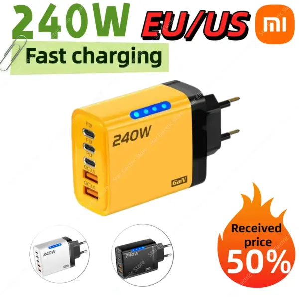 XIAOMI 240W 5 in 1 intelligence Charger Fast Charging 3PD 2 USB Charger Display Light EU/US Plug For IPhone 16 Samsung Huawei