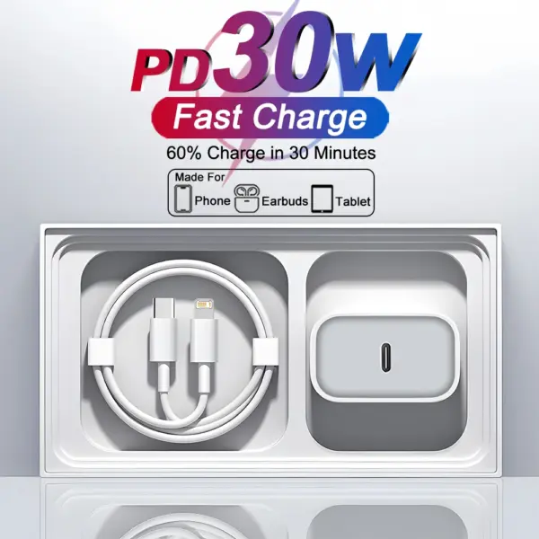 30W Type C PD Cable Fast Charger For iPhone 16 15 14 13 12 11 17 Pro Max Air iPad Travel Adapter USB C Phone Charger Accessories