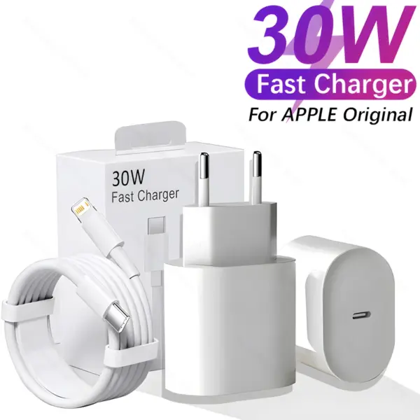Original 30W Fast Charger For APPLE iPhone 16 15 14 13 12 11 Pro Max USB-C Quick Charging X XS XR 8 Plus Cable Phone Accessories