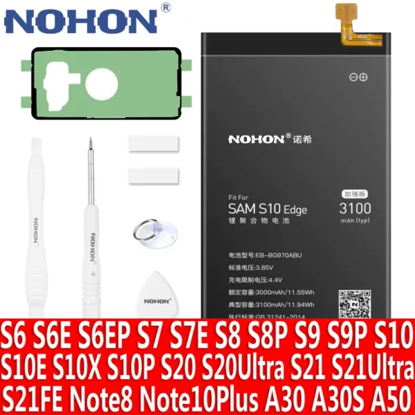 NOHON Battery For Samsung Galaxy S22 S21 S10e S10 S9 S8 Plus Note 10 8 S23 Ultra S24 S10X S7 Edge S6 S7e A50 A30 A30S S5 Bateria