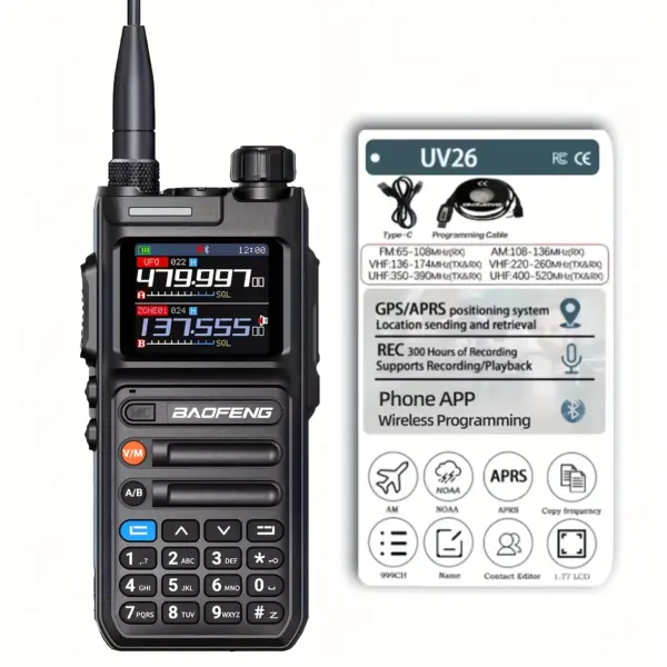 Baofeng UV26 10W Powerful Amateur Radio Transmitter with GPS 300H Recording App Remote Professional Communication Radio Camping