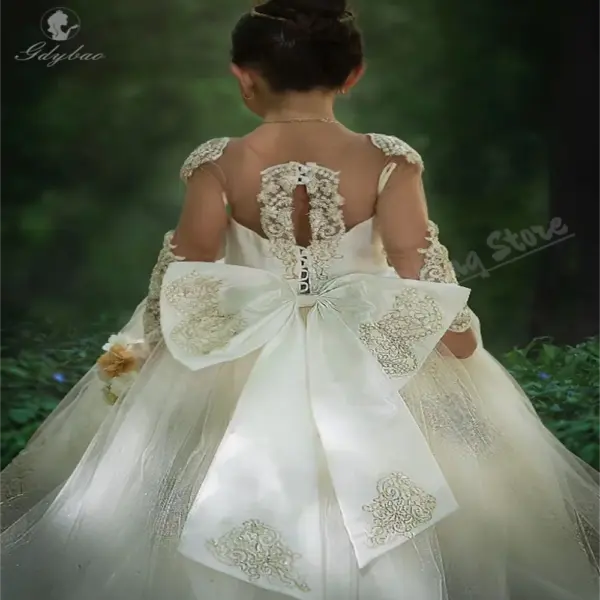 Elegance Puffy Long Sleeves Flower Girl Dresses For Wedding Kids Birthday Party Formal Occasions Gown Customized