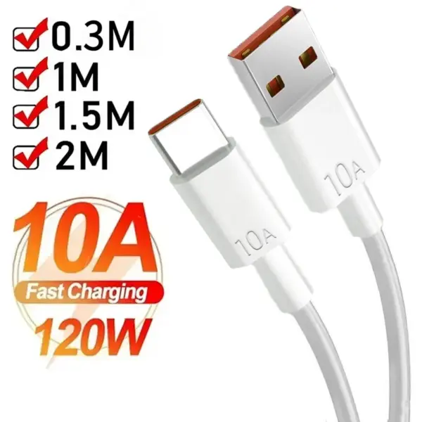 Fast Charging Cable Universal 120W 10A USB Type C Cable Super For Samsung Huawei Xiaomi Redmi Data Cord 0.3M/1M/1.5M/2M