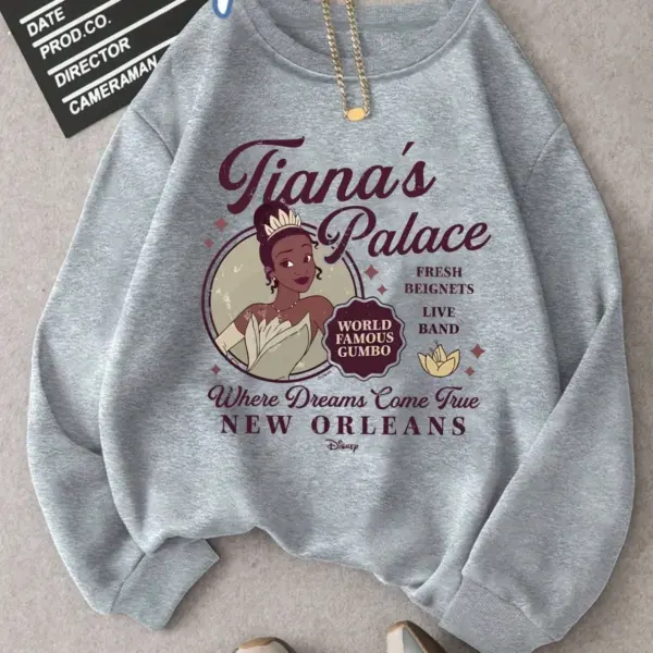 Disney women's casual Tiana Princess New Orleans print stylish crew neck sweatshirt New fall/winter crew neck top