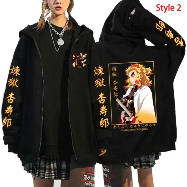 New Anime Rengoku Kyoujurou Printing Zipper Hoodie Women Men Autumn Winter Fashion Long Sleeve Pullover Casual Zipper Sweatshirt