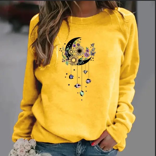 New Women's Hoodie European Moon Flower Printed Crew-neck Hoodie Sweatshirt Streetwear Women Aesthetic
