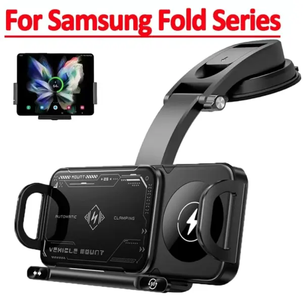 Dual Coil Fold Screen Car Fast Wireless Charger Stand For Samsung Galaxy Z Fold 7 6 5 4 S24 Ultra Xiaomi iPhone 16 15 14 Pro Max