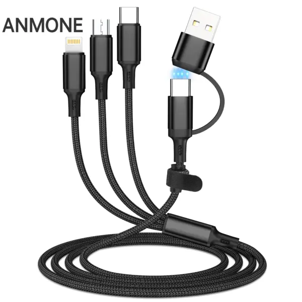 ANMONE 3 In 1 USB Fast Charging Cable Type C Micro IOS Charger Cable 1.2m Multi Usb Port Multiple Usb Charging Cord