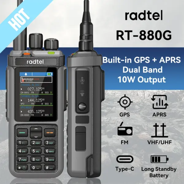Radtel RT-880G 10w APRS+GPS Ham Radio with Cross Band Repeater Short Wave HF SSB CB Walkie Talkie AM USB LSB CW 1024 Channels