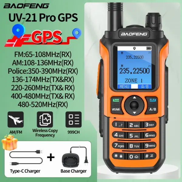Baofeng UV-21 GPS Walkie Talkie Long Range Portable Mutli-Band Wireless Copy Frequency Amateur Type-C Charger Upgrade UV-17 PRO