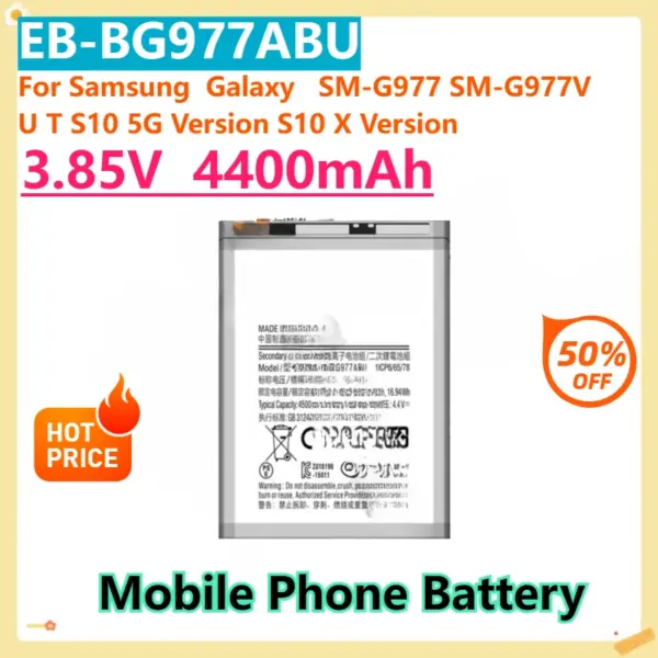 For Samsung Galaxy SM-G977 SM-G977V U T S10 5G Version S10 X Version EB-BG977ABU 3.85V 4400mAh Mobile Phone Battery