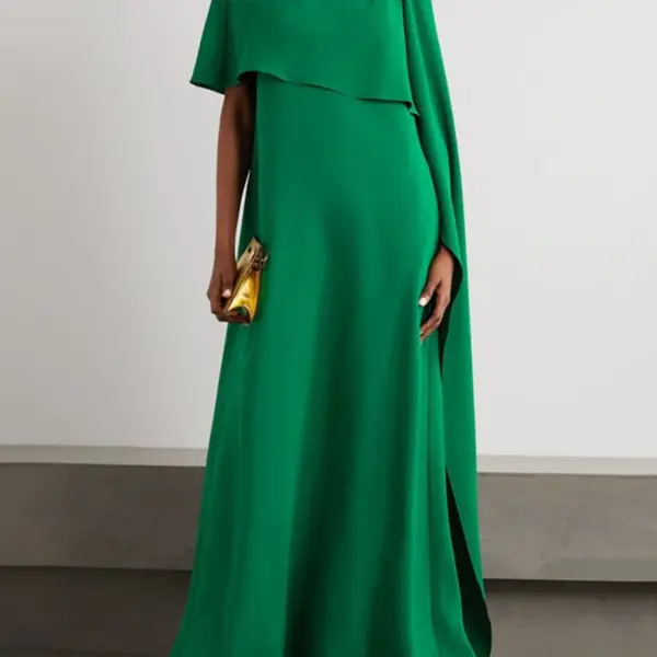 Asymmetric Loose Fit Wrap Dress for Women Solid Color Round Neck Evening Dresses 2024 Fashion Floor Length Party Gowns