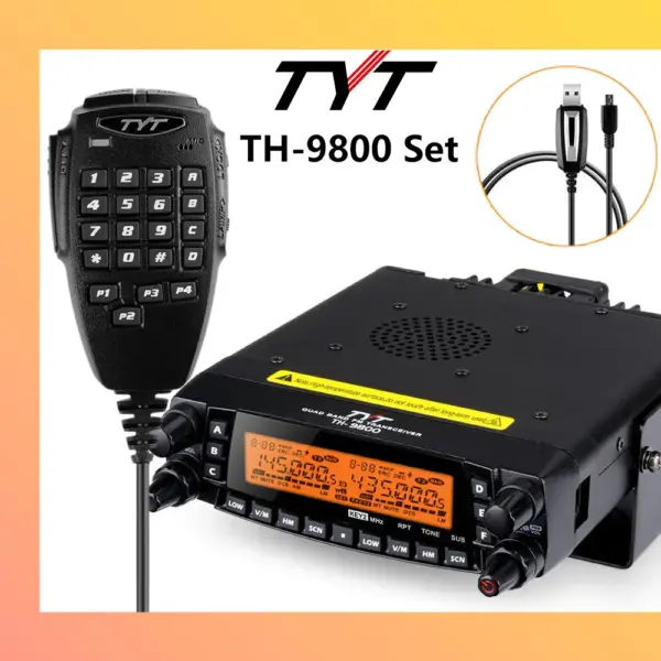 TYT TH-9800 Car Radio Base Station 50W Walkie Talkie Repeater Scrambler Dual Display Quad Band Mobile Transceiver Truk Radio