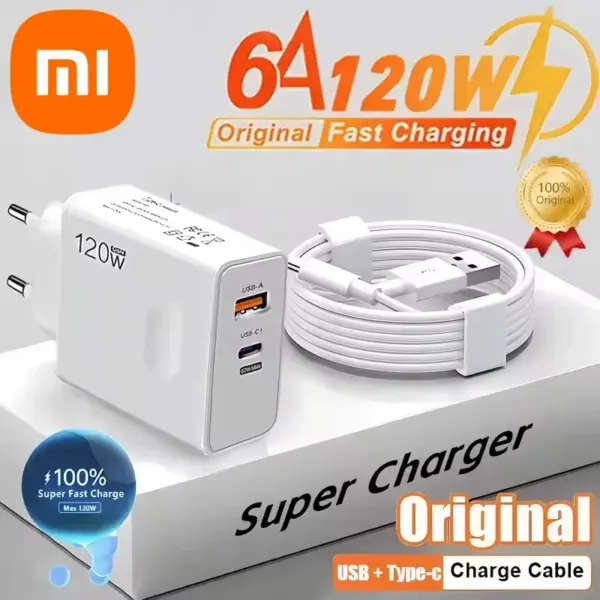 Xiaomi 120w Super Fast Charging GaN Head Flash Charging EU US UK Mobile Phone Charger Suitable For Apple Xiaomi Huawei Samsung