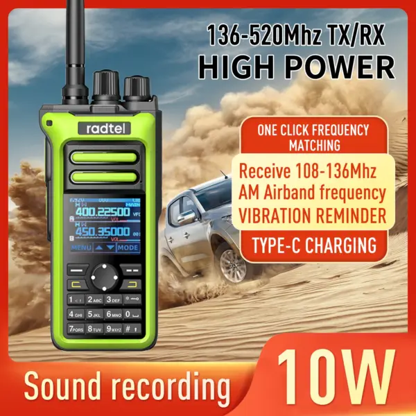 Radtel RT-752 10w Air Band Walkie Talkie Full Band Amateur Ham 250CH HT USB-C Battery NOAA FM AM Recording Vibration