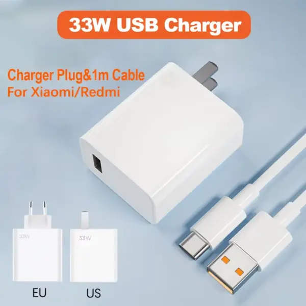PD 33W Phone Charger Type C Cable Fast Charging Charger Mobile Phone Power Adapter For iPhone Xiaomi Huawei Samsung EU/US Plug