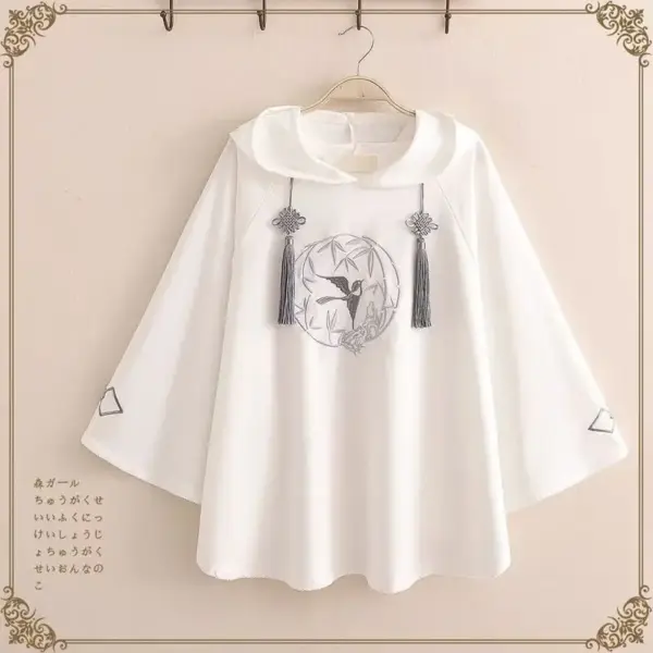 New Cute Chinese Style Embroidery Sweatshirt Spring And Autumn Coat Cape Girl Loose Long Sleeve Top Hooded Hoodie For Women New