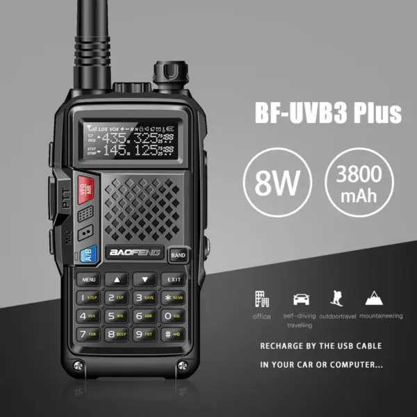 Baofeng BF-UVB3 Plus Dual Band Walkie Talkie VOX Portable High Power Long Range Handheld Two Way Radio for Travelling Climbing