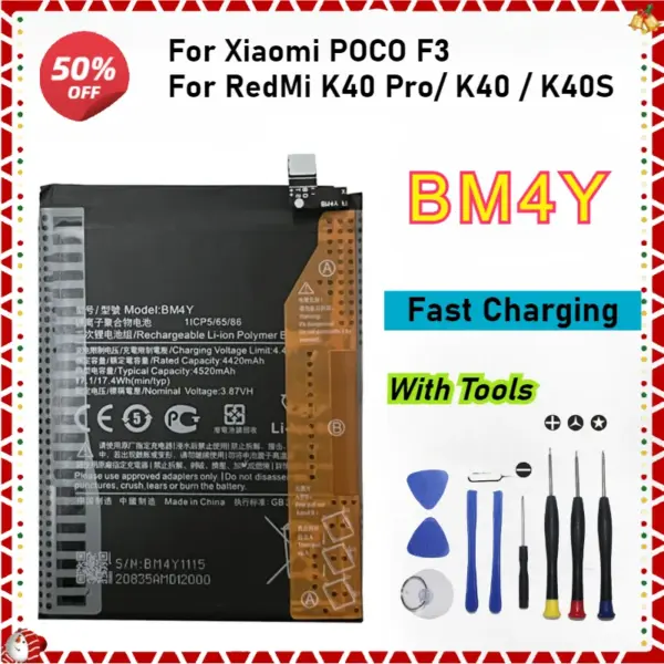 New BM4Y Replacement Battery for Xiaomi POCO F3/ RedMi K40 Pro/ K40 / K40S Mobile Phone Batteries Bateria with Tools