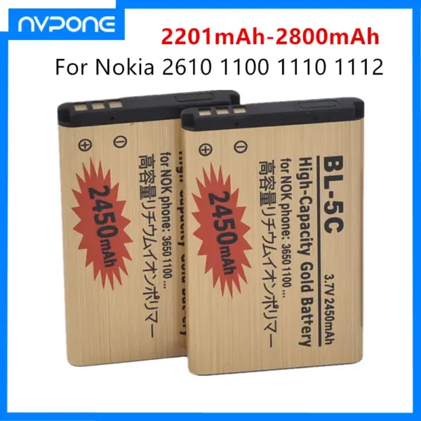 2800mAh Capacity Gold BL-5C Battery ffor BATTERY 5C BL5C For Nokia 2610 1100 1110 1112 1116 6230 6630 N70 N71 N72 N91 E60