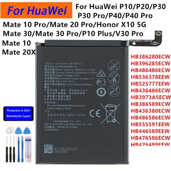 Battery For HuaWei P10/P20/P30 Pro/P40/P40 Pro/P30/Mate20 Pro/Mate 10 Pro/Mate 20X/Mate 30/Mate 30 Pro/P10 Plus/Honor X10 5G