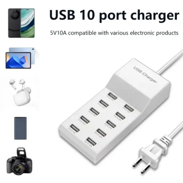 Multi Ports 10 In 1 Fast Charging Phone Charging USB Type C Power Adapter For Samsung xiaomi iPhone Huawei Power Strip Sockets