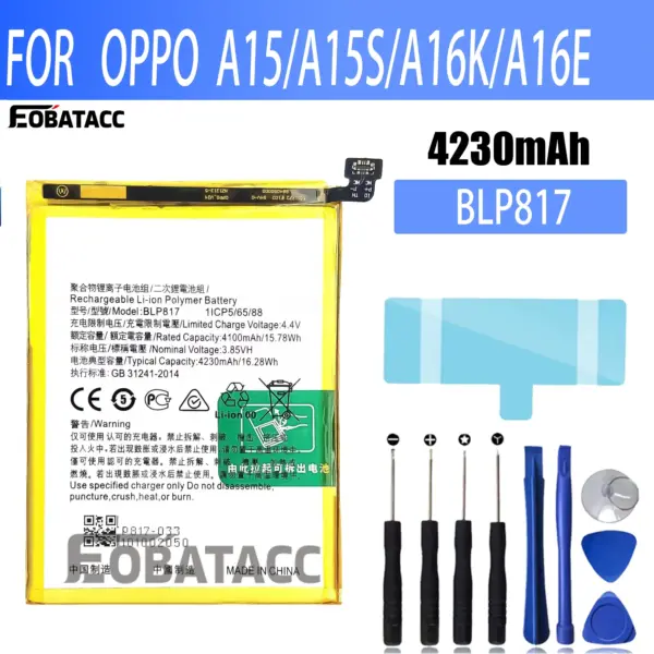 100% New Original Battery BLP817 For OPPO A15/A15S/A16K/A16E Battery + Free Tools