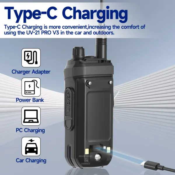 Baofeng UV-21 PRO V3 Walkie Talkie Bluetooth App Programming Multi Band Wireless Copy Frequency NOAA Type-C Charger Ham Radio