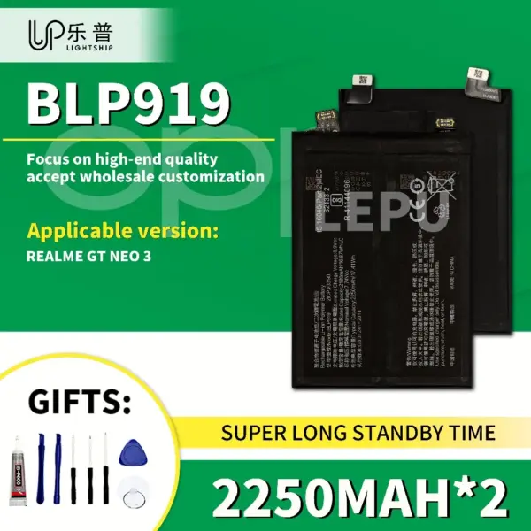 Battery Original REALME GT NEO 3 Original Phone BLP919 Battery with Free Tool REALME GT NEO 3 High Quality 2250mAh New Battery