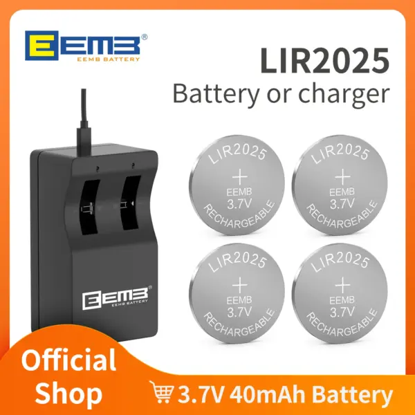 EEMB LIR2025 Rechargeable Battery With Charger(optional) 3.7V 2025 Lithium Ion Battery 40mAh Lithium Cell Coin Batteries