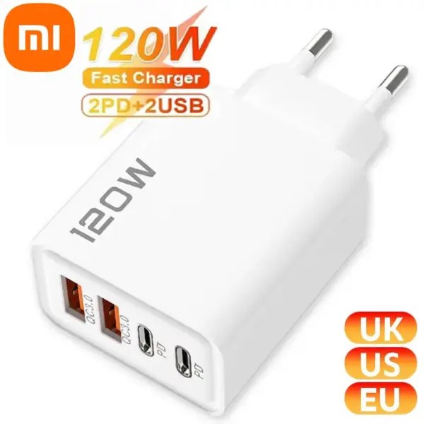 Xiaomi 120W 4 Port USB Type C Charger Fast Charging Data Cable USB Phone Charger Adapter For Samsung IPhone Huawei Charger