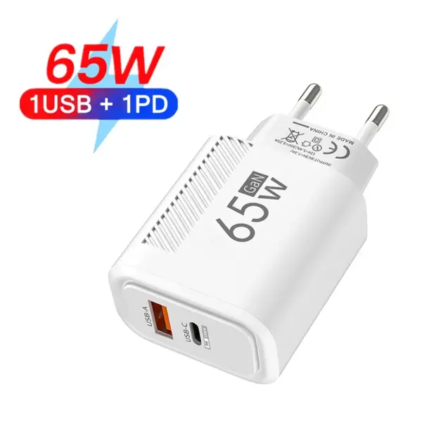 USB PD Charger 65W GaN Charger Plug PD Type C Fast Charging Phone Charger Adapter EU/US Plug for iPhone Samsung Phone Accessors