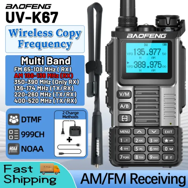 Baofeng UV-K67 Walkie Talkie Long Range Air Band Wireless Copy Frequency High Power Transceiver NOAA Type-C Charger Ham Radio