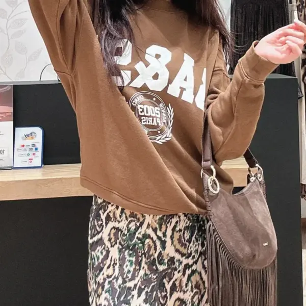 Women Letter Printed Terry Sweatshirt Round Neck Loose Female Casual Pullover Autumn 2025 New