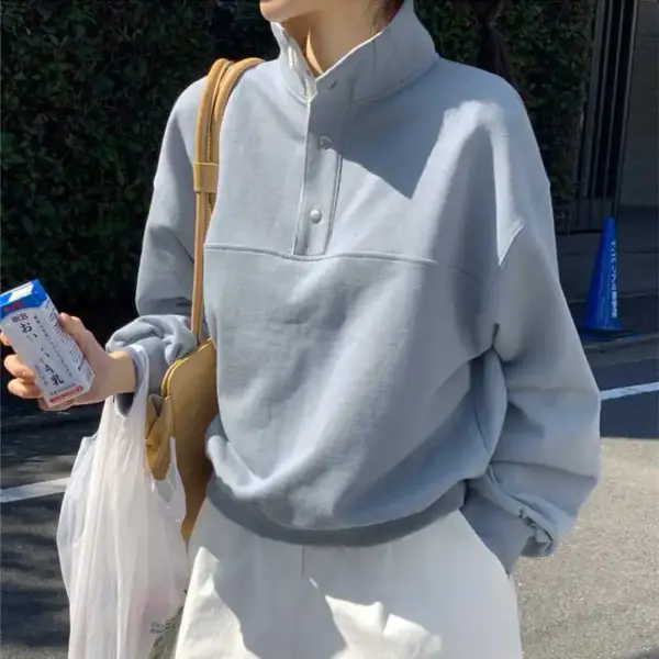 Thickened Fleece Lined Hoodie Sweatshirt Korean Style Street Fashion Button And Thread Long Sleeve Comfortable Casual Top