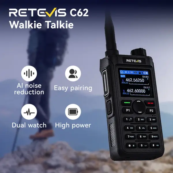 Retevis C62 Professional 5W Long Range VHF/UHF Dual Mode Ham Two-Way Radio for Camping - Walkie Talkie