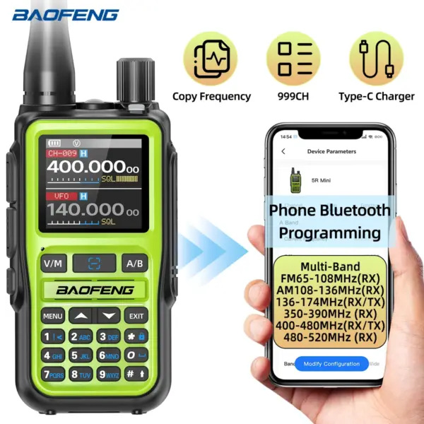 BAOFENG UV-5R Mini Walkie Talkie Air Band Bluetooth Programming Wireless Copy Frequency 999CH Full Band Long Range Two Way Radio