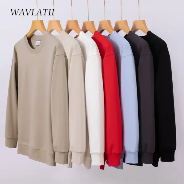 WAVLATII 2023 New Women Simple Style Khaki Sweatshirt Female Fashion Streetwear Soild O-neck Hoodie Casual White Tops for Autumn