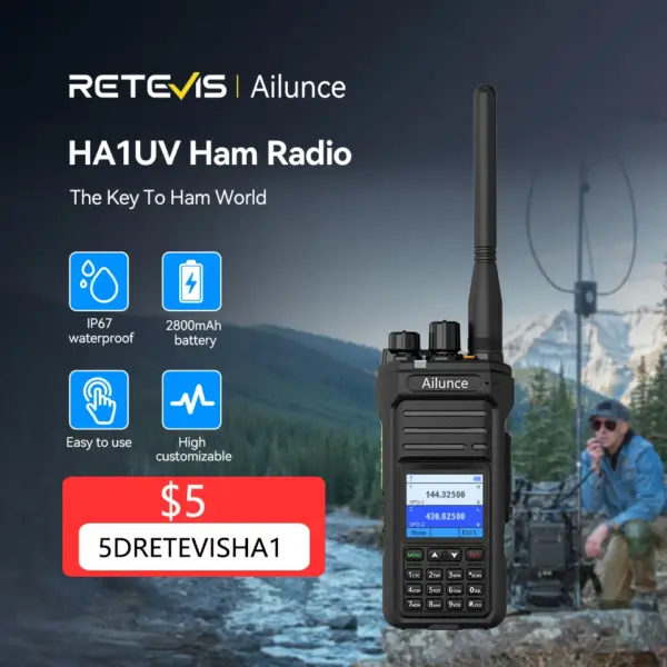 Retevis Ailunce HA1UV Walkie Talkie IP67 Waterproof 2800mAh Rechargeable Long Range Dual Band Two-Way Radio Sub-PTT Ham Radio