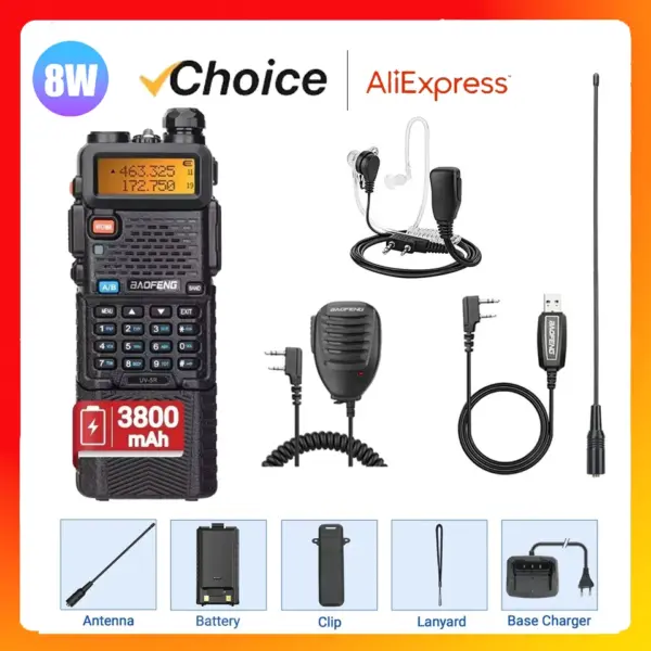 Baofeng Walkie Talkie UV 5R 5W 8W Dual Band Ham Two Way Radio Vhf Uhf FM Radio Handheld Transceiver Hunting 16KM