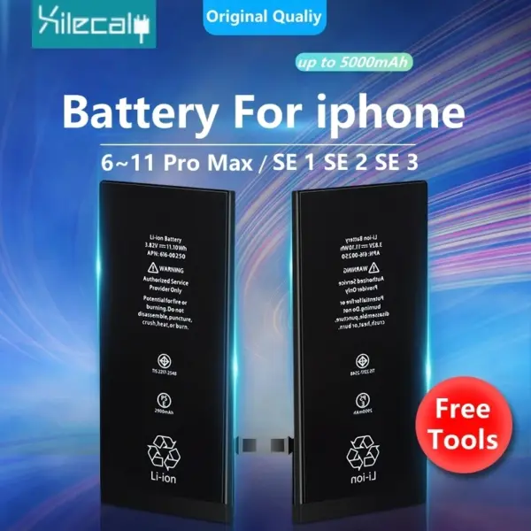 Xilecaly Battery For iPhone X XR XS Max 11 Pro Max 6 6s 7 8 Plus SE 2 3 Real High Capacity Replacement Bateria Warranty One Year