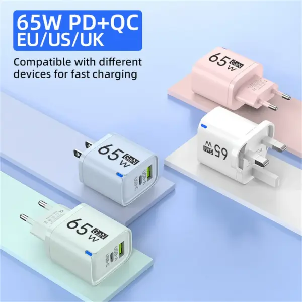 65W USB C Quick Charger GaN Charger Fast Charging For iPhone 16 Xiaomi Huawei Mobile Phones PD Type C Fast Charger Wall Adapter