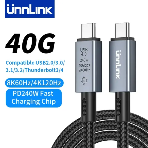 Unnlink 8K 60Hz USB 4 Video Cable 40Gbps Compatible Thunderbolt 4/3 PD 240W Chip for Macbook iPad to Monitor
