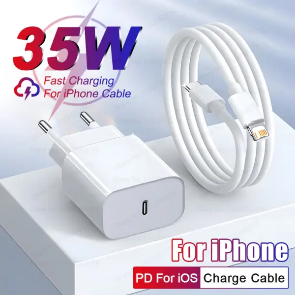 PD 35W USB C Charger For iPhone 16 15 14 13 12 11 Pro Max 7 8 Plus XR XS Fast Charging USB C Cable Date Wire Charger Accessories