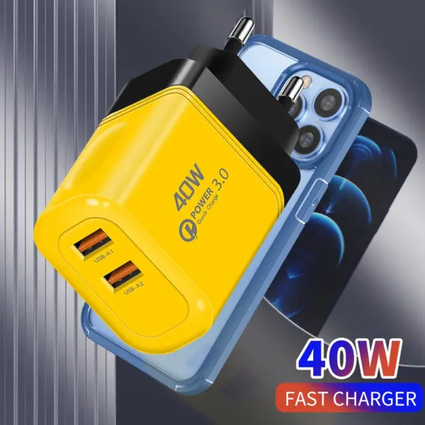 40W Dual USB Fast Charger EU/US QC3.0 High Speed Charging Adapter Mobile Phone Quick Charger For iPhone 15 Samsung Huawei Xiaomi