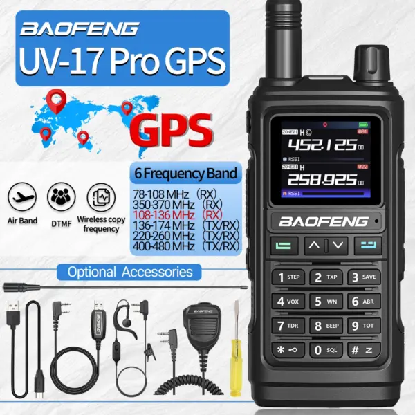 Baofeng UV 17 Pro GPS Air Band Six Bands Walkie Talkie Wireless Copy Frequency Long Range UV 5R UV K5 Two Way Radio for Hunting